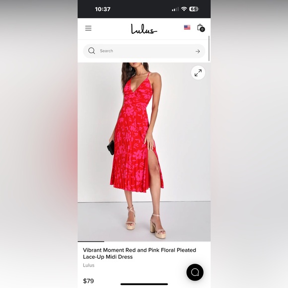 Lulus Vibrant Moment Red and Pink Floral Pleated Lace-Up Midi Dress size M - Picture 14 of 14